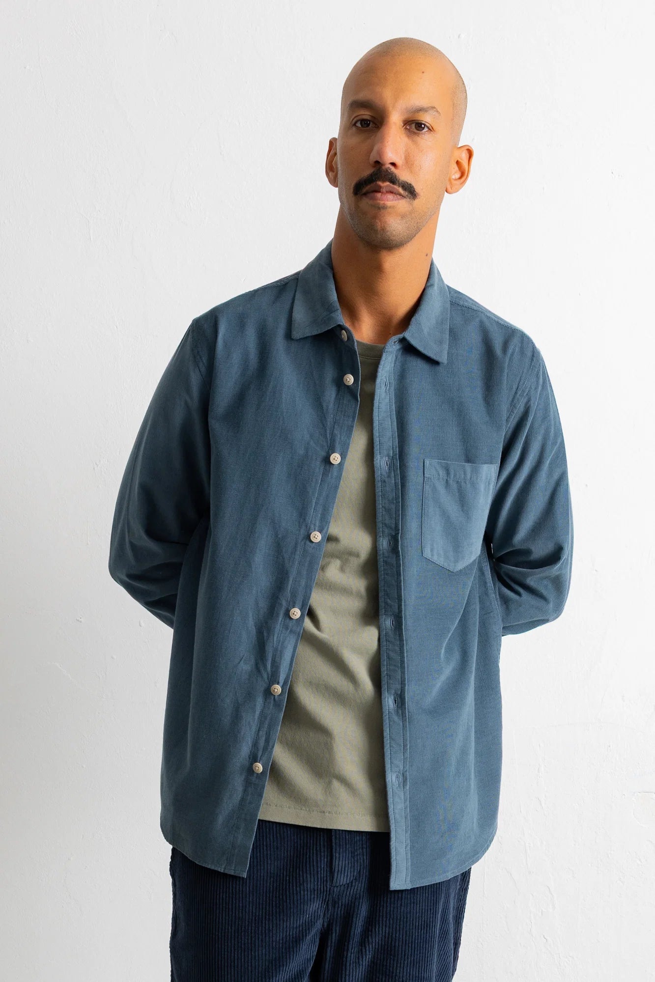 Folk Direction Babycord L/S Shirt Blue Oxide - Steranko Clothing Manchester