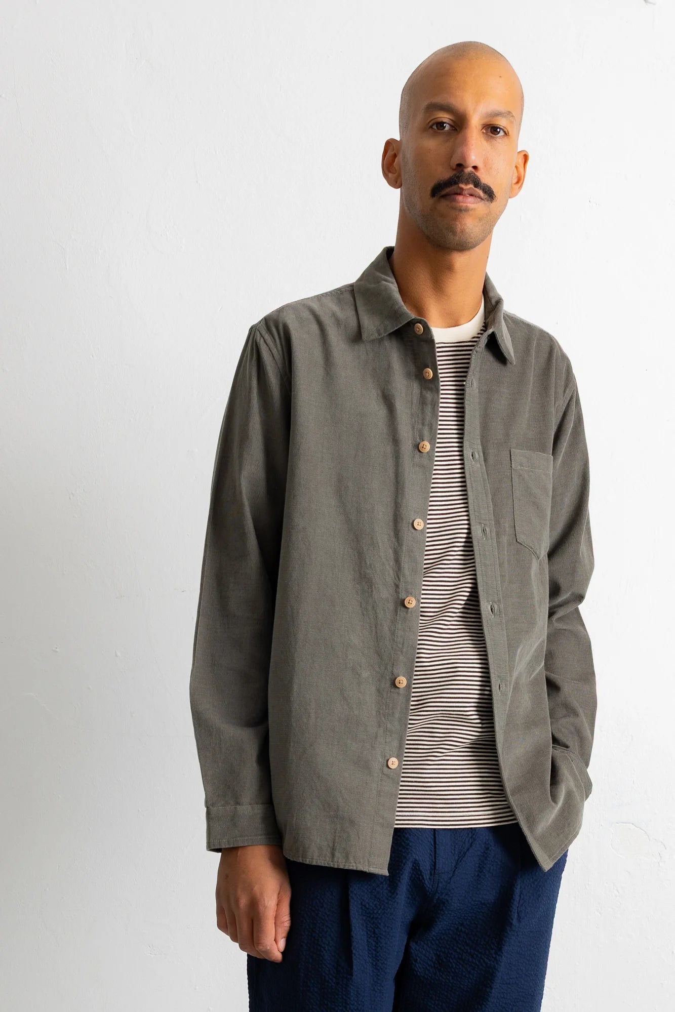 Folk Direction Babycord L/S Shirt Dark Sage - Steranko Clothing Manchester