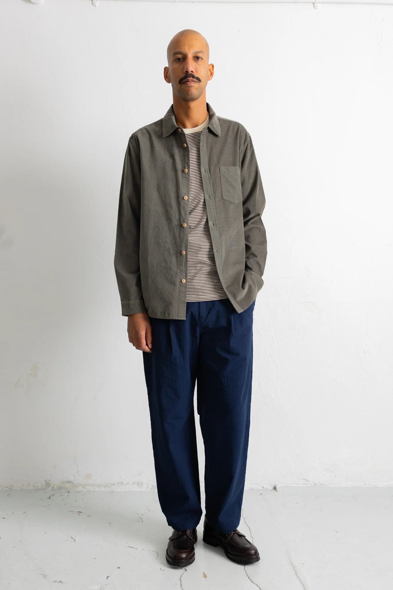 Folk Direction Babycord L/S Shirt Dark Sage - Steranko Clothing Manchester