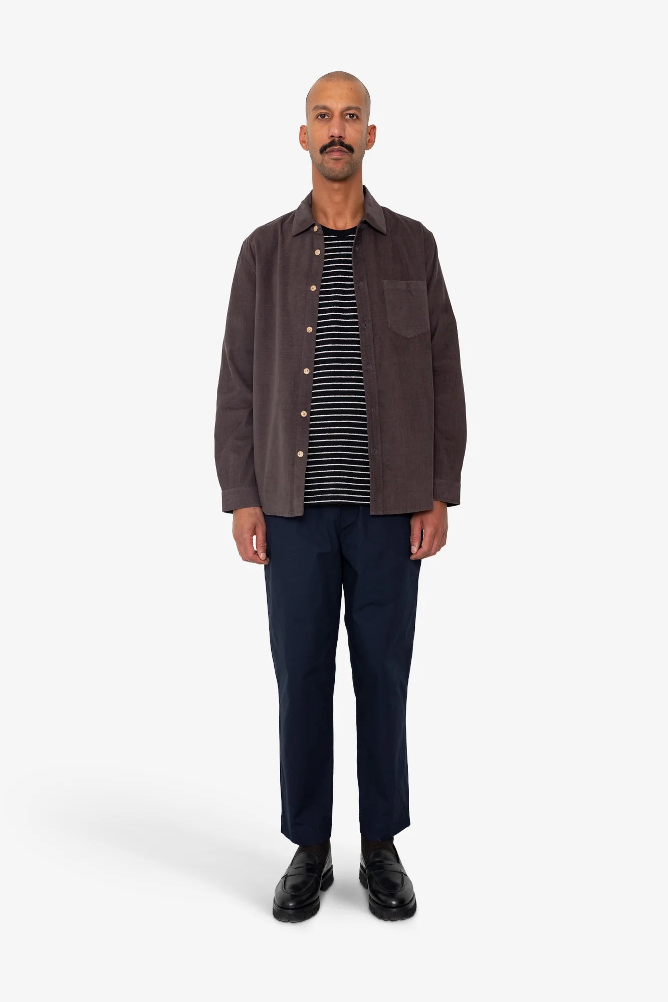 Folk Direction Babycord Shirt Black Grape - Steranko Clothing Manchester