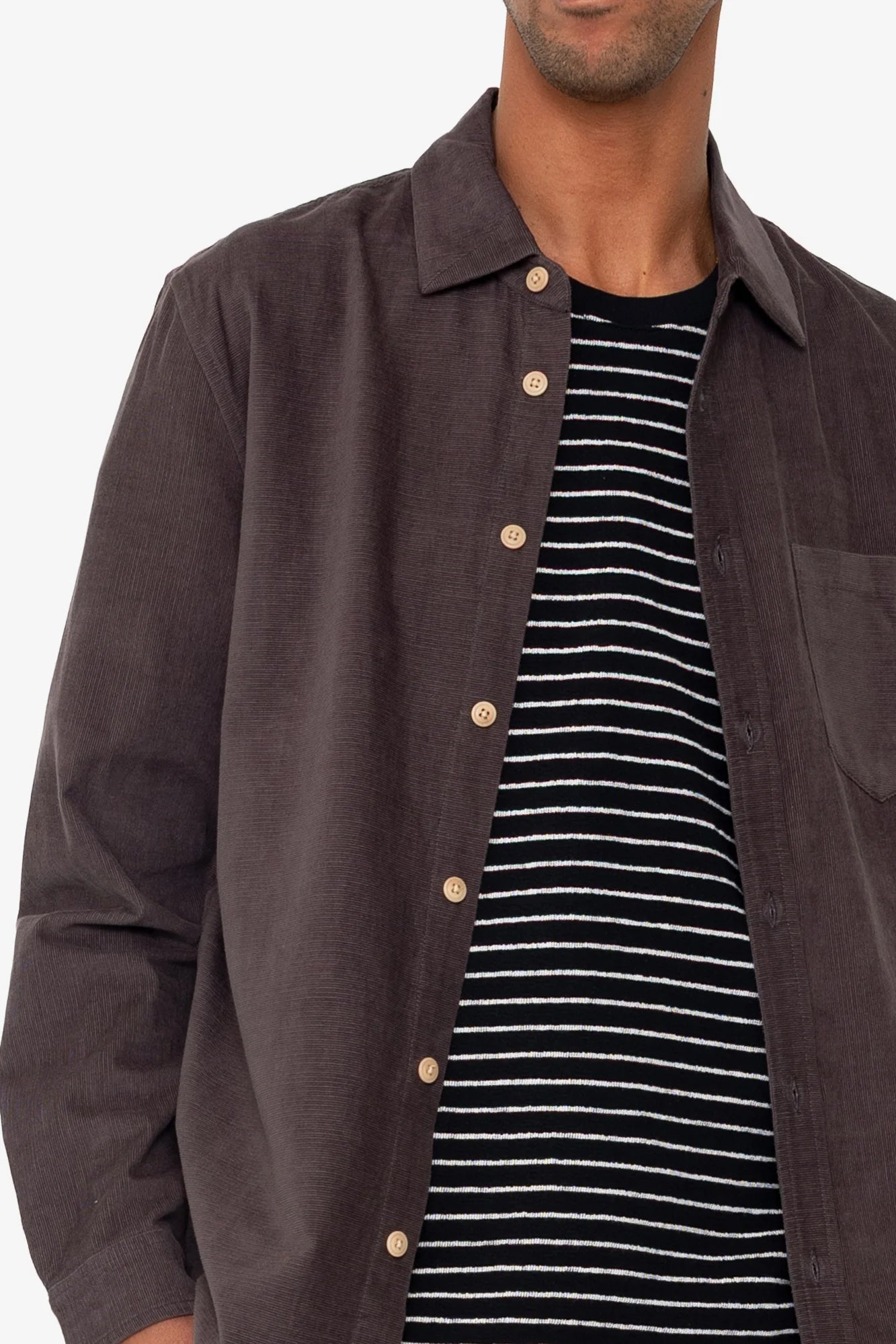 Folk Direction Babycord Shirt Black Grape - Steranko Clothing Manchester