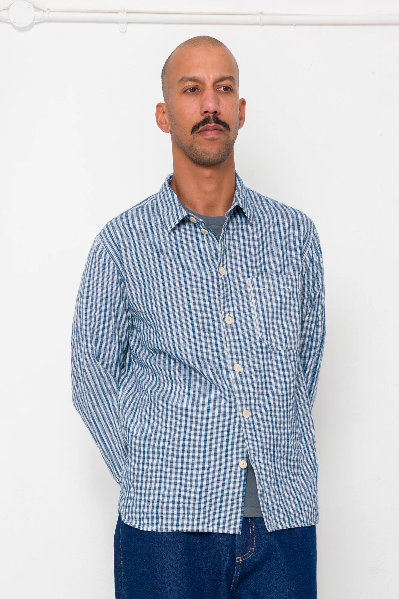 Folk Easy Fit Shirt Indigo Crinkle Mini Check - Steranko Clothing Manchester