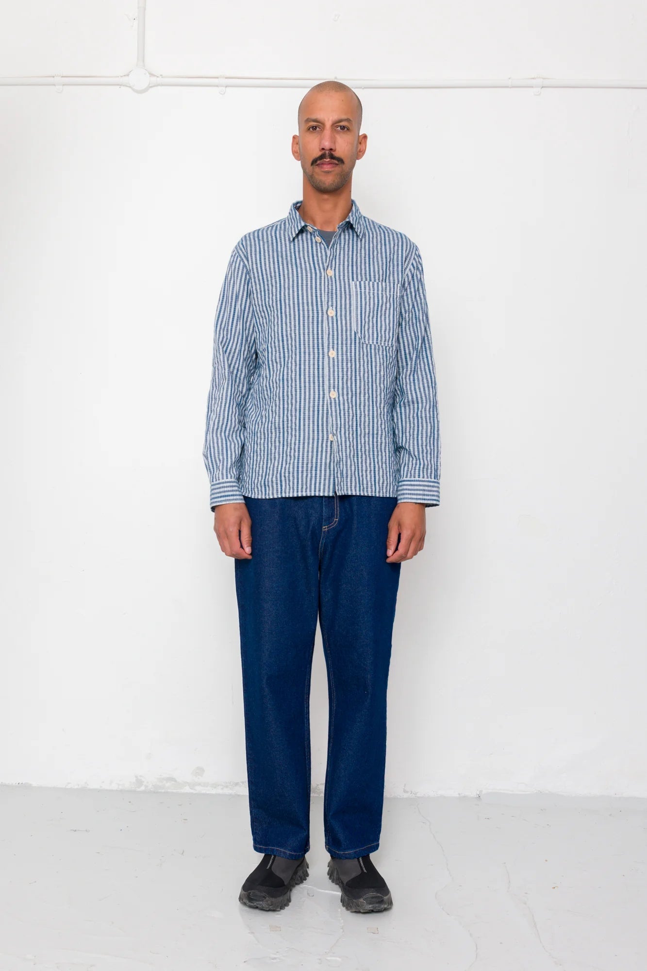 Folk Easy Fit Shirt Indigo Crinkle Mini Check - Steranko Clothing Manchester