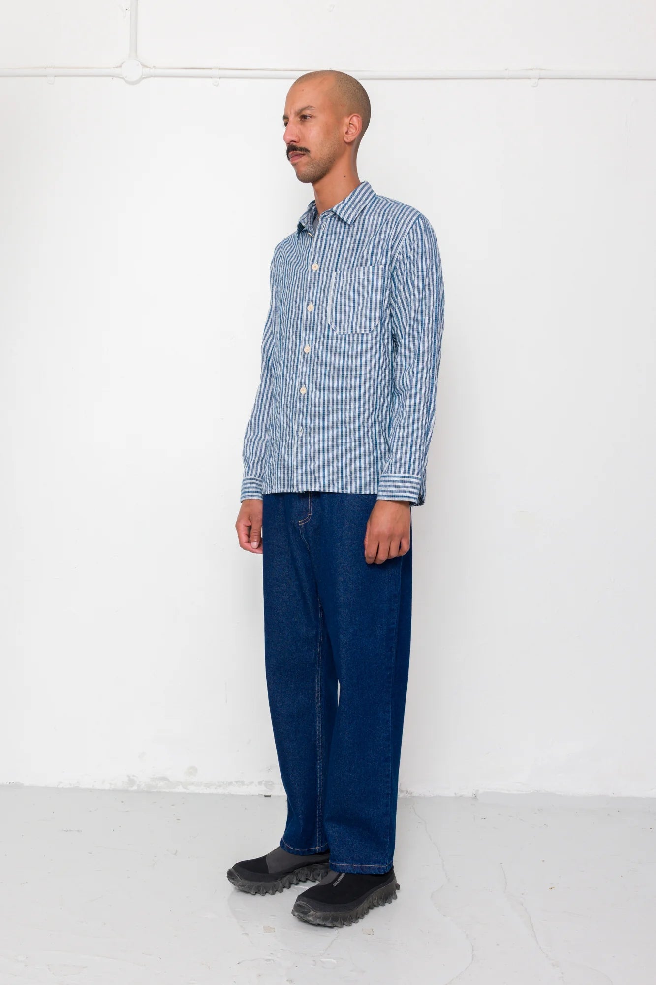 Folk Easy Fit Shirt Indigo Crinkle Mini Check - Steranko Clothing Manchester