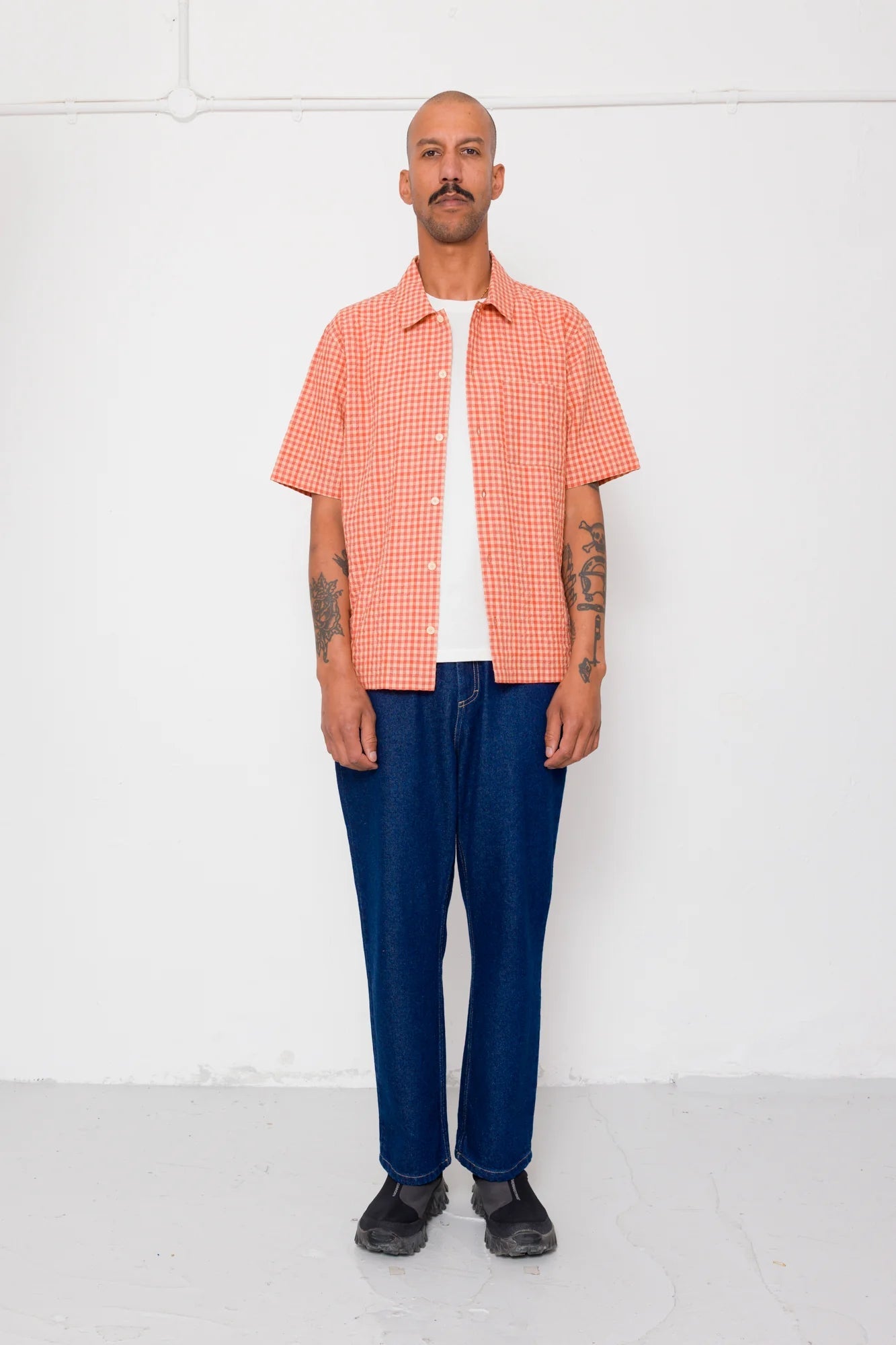 Folk Gabe Shirt Red Oxide Textured Check - Steranko Clothing Manchester