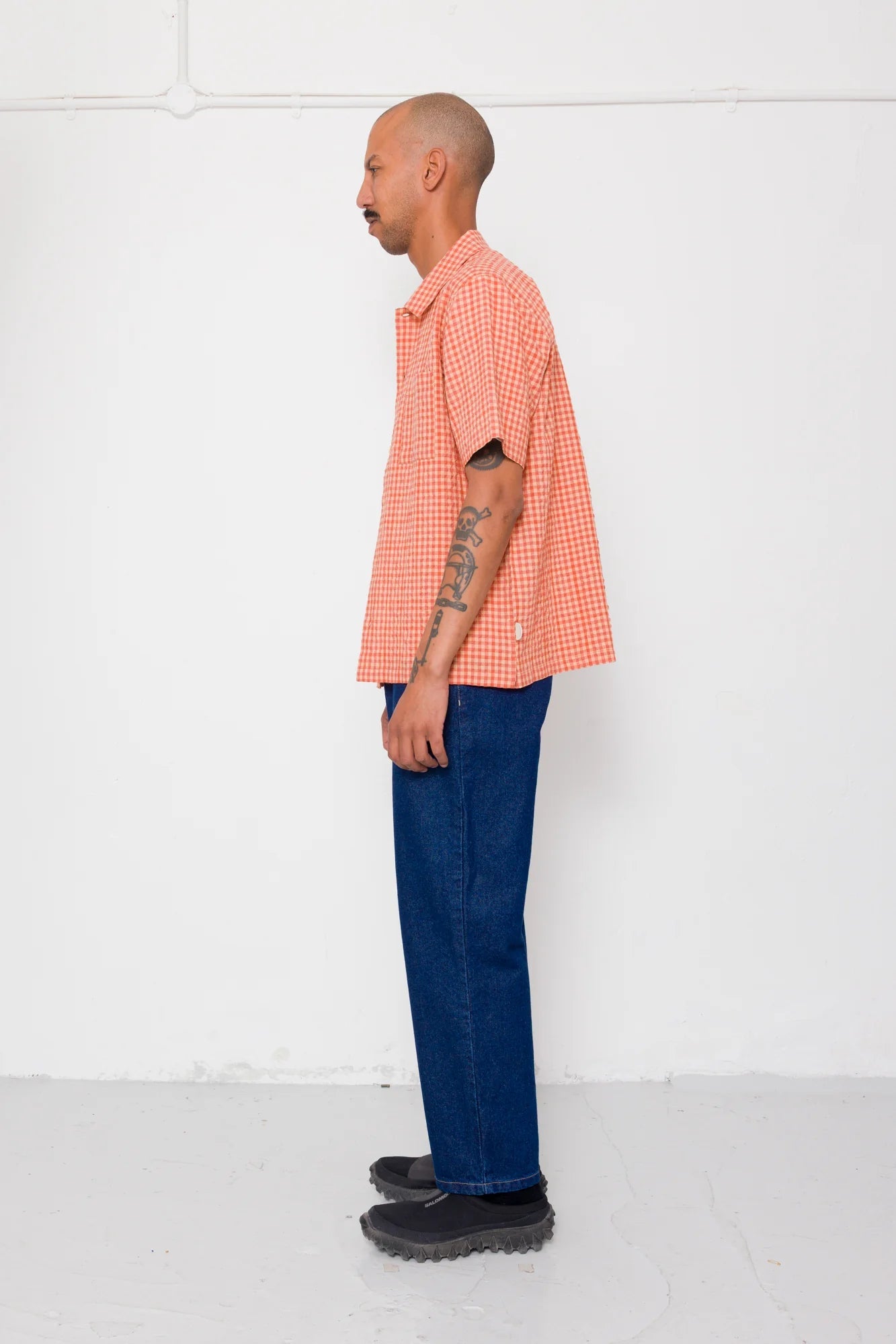 Folk Gabe Shirt Red Oxide Textured Check - Steranko Clothing Manchester