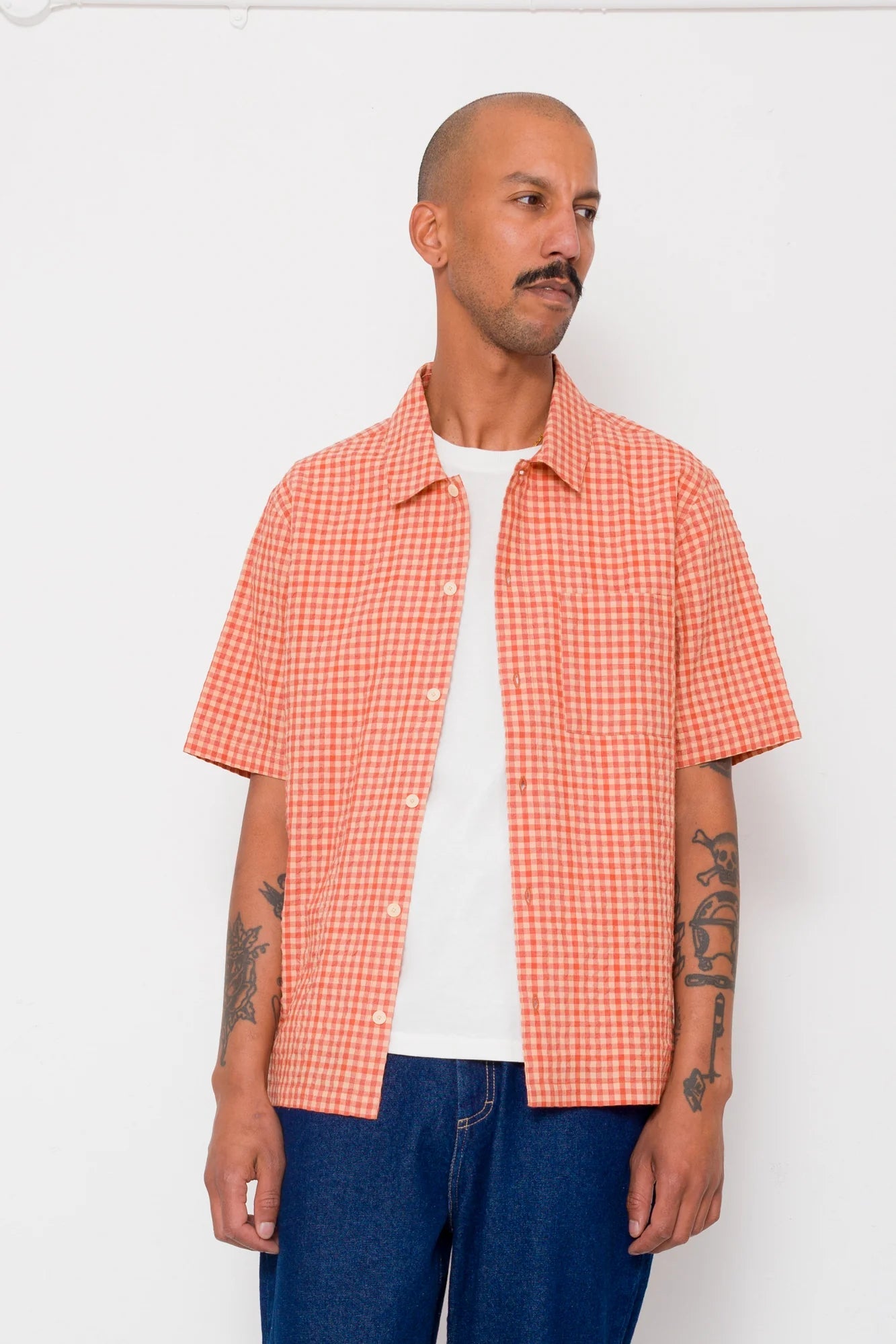 Folk Gabe Shirt Red Oxide Textured Check - Steranko Clothing Manchester