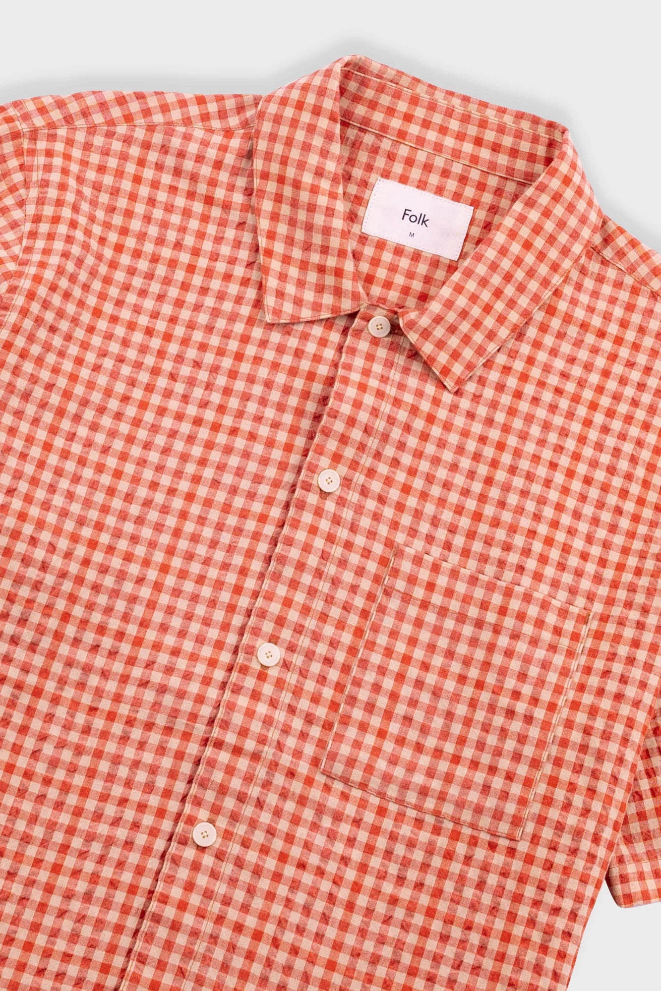 Folk Gabe Shirt Red Oxide Textured Check - Steranko Clothing Manchester