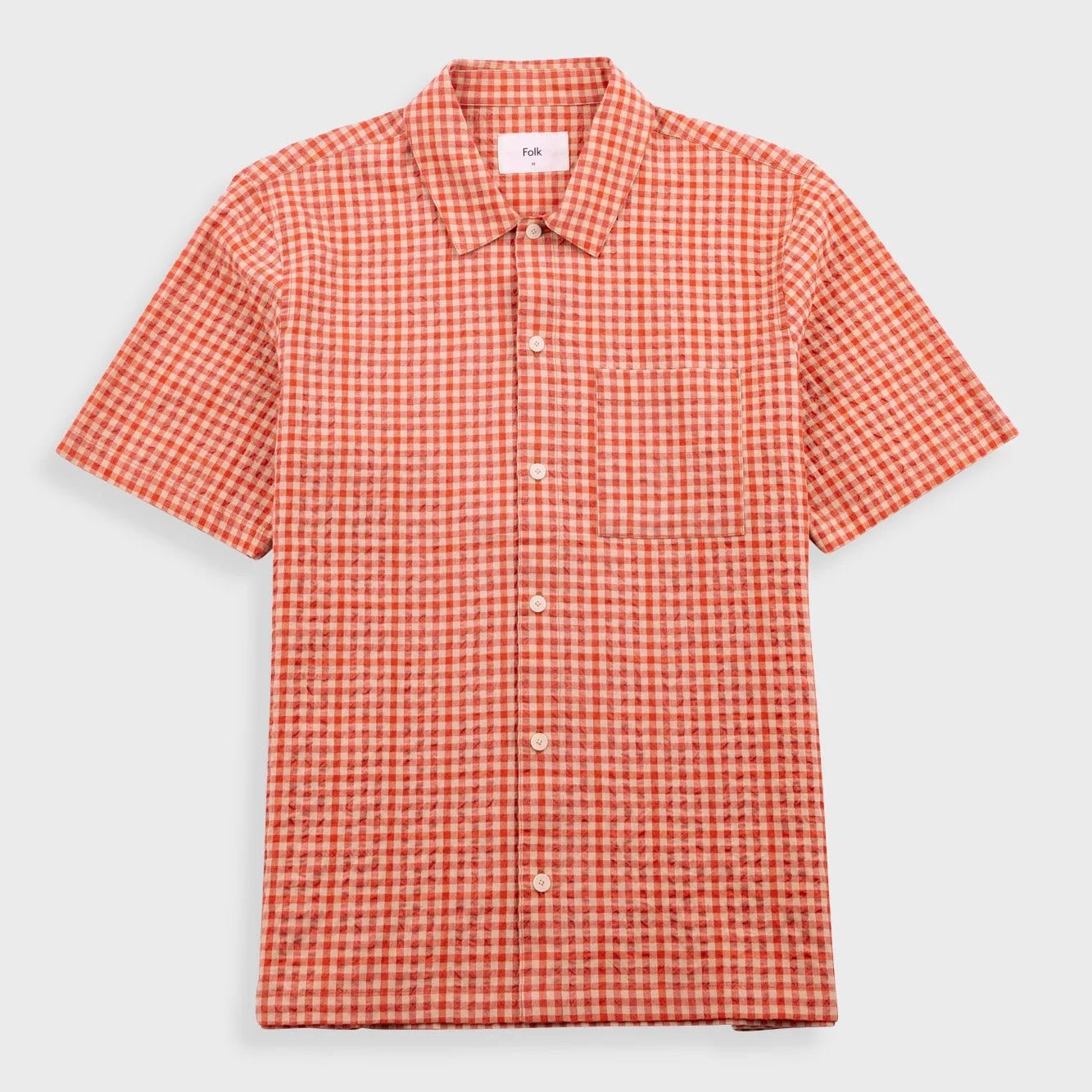 Folk Gabe Shirt Red Oxide Textured Check - Steranko Clothing Manchester