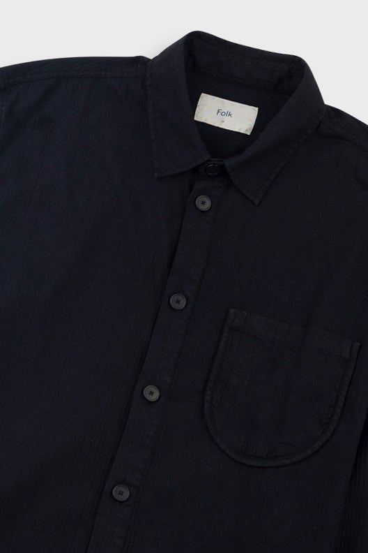Folk Herringbone Curve Shirt Soft-Black - Steranko Clothing Manchester