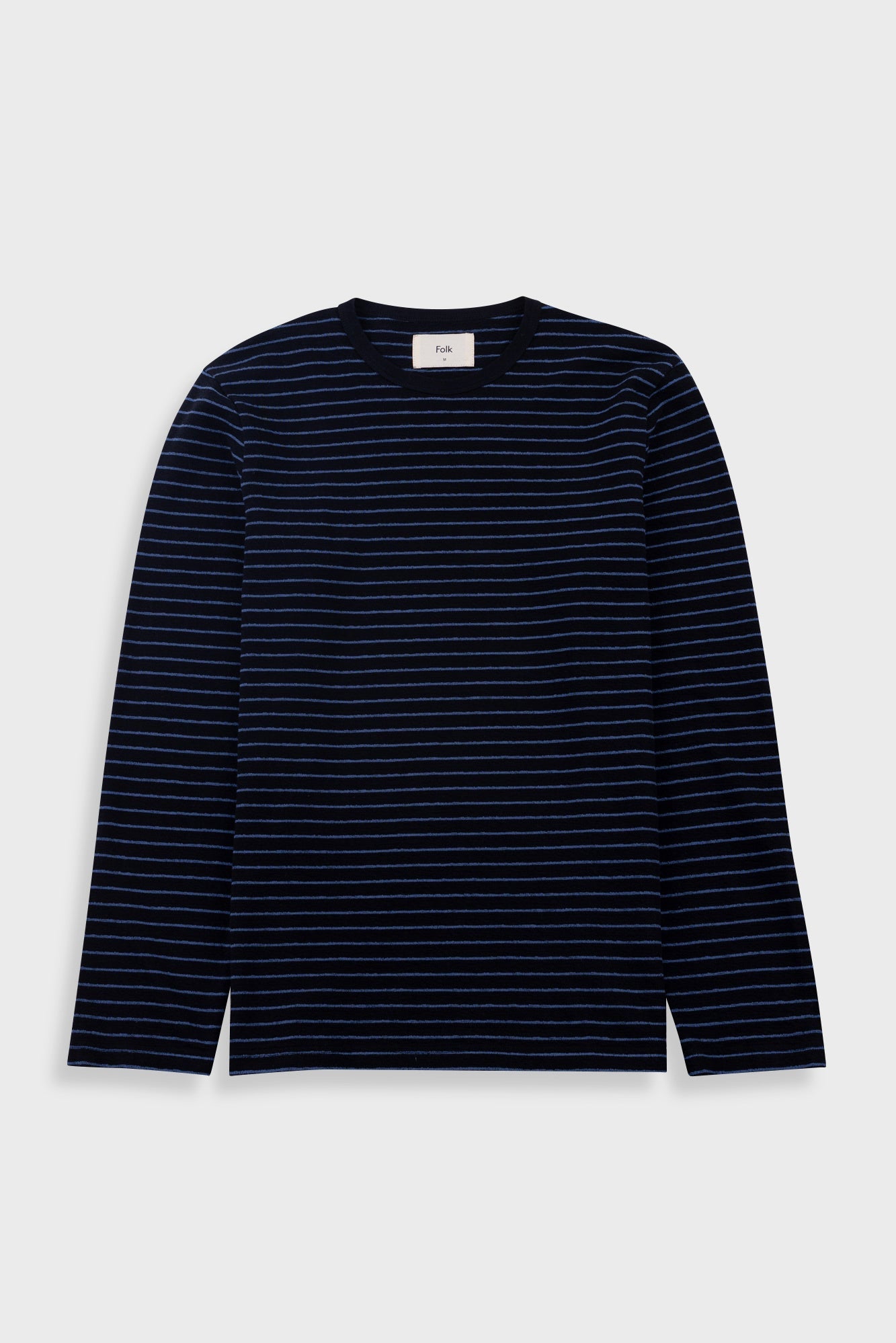 Folk Long Sleeve Textured Stripe T-Shirt Black/Soft Blue - Steranko Clothing Manchester