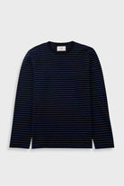Folk Long Sleeve Textured Stripe T-Shirt Black/Soft Blue - Steranko Clothing Manchester