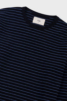 Folk Long Sleeve Textured Stripe T-Shirt Black/Soft Blue - Steranko Clothing Manchester