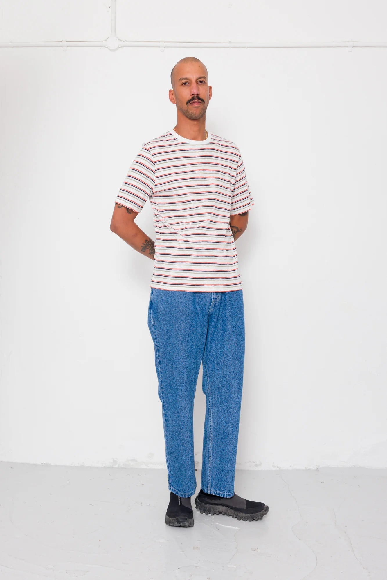 Folk Multistripe T-Shirt Ecru Red Oxide Mix - Steranko Clothing Manchester