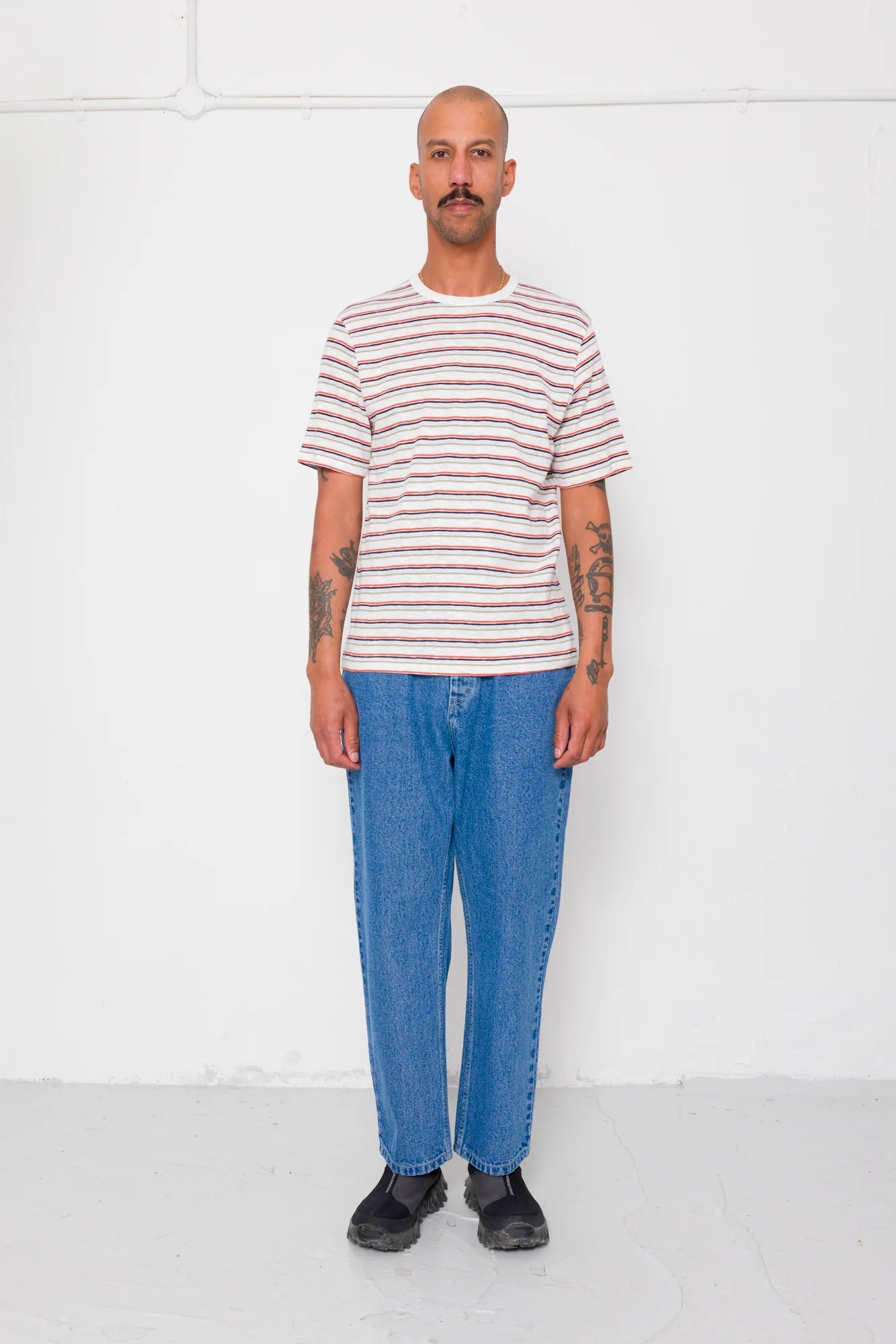 Folk Multistripe T-Shirt Ecru Red Oxide Mix - Steranko Clothing Manchester