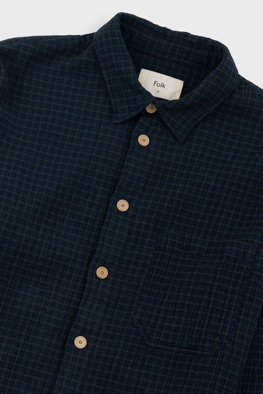Folk Relaxed Easy Fit Shirt Navy Crinkle Check - Steranko Clothing Manchester
