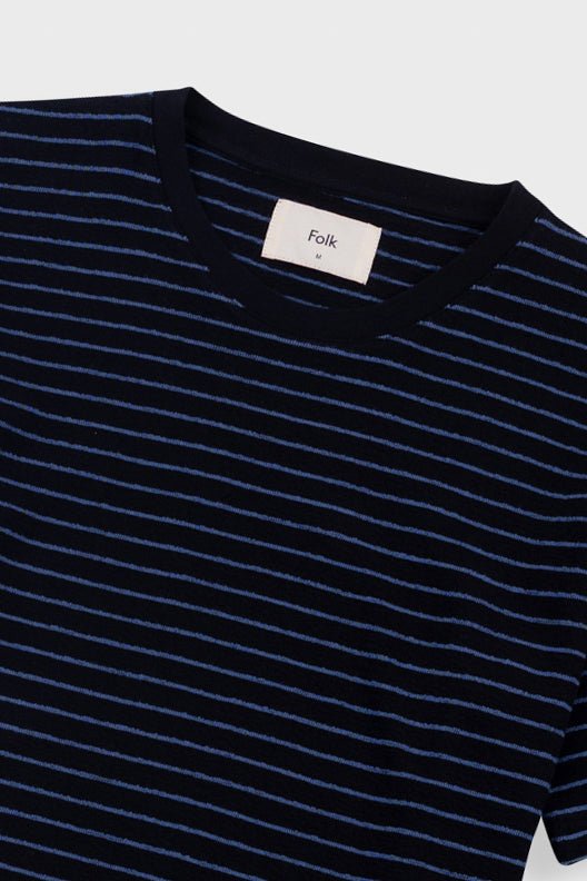 Folk Short Sleeve Textured Stripe T-Shirt Black/Soft Blue - Steranko Clothing Manchester