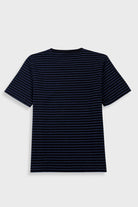 Folk Short Sleeve Textured Stripe T-Shirt Black/Soft Blue - Steranko Clothing Manchester