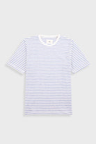 Folk Short Sleeve Textured Stripe T-Shirt Ecru Bright Blue - Steranko Clothing Manchester