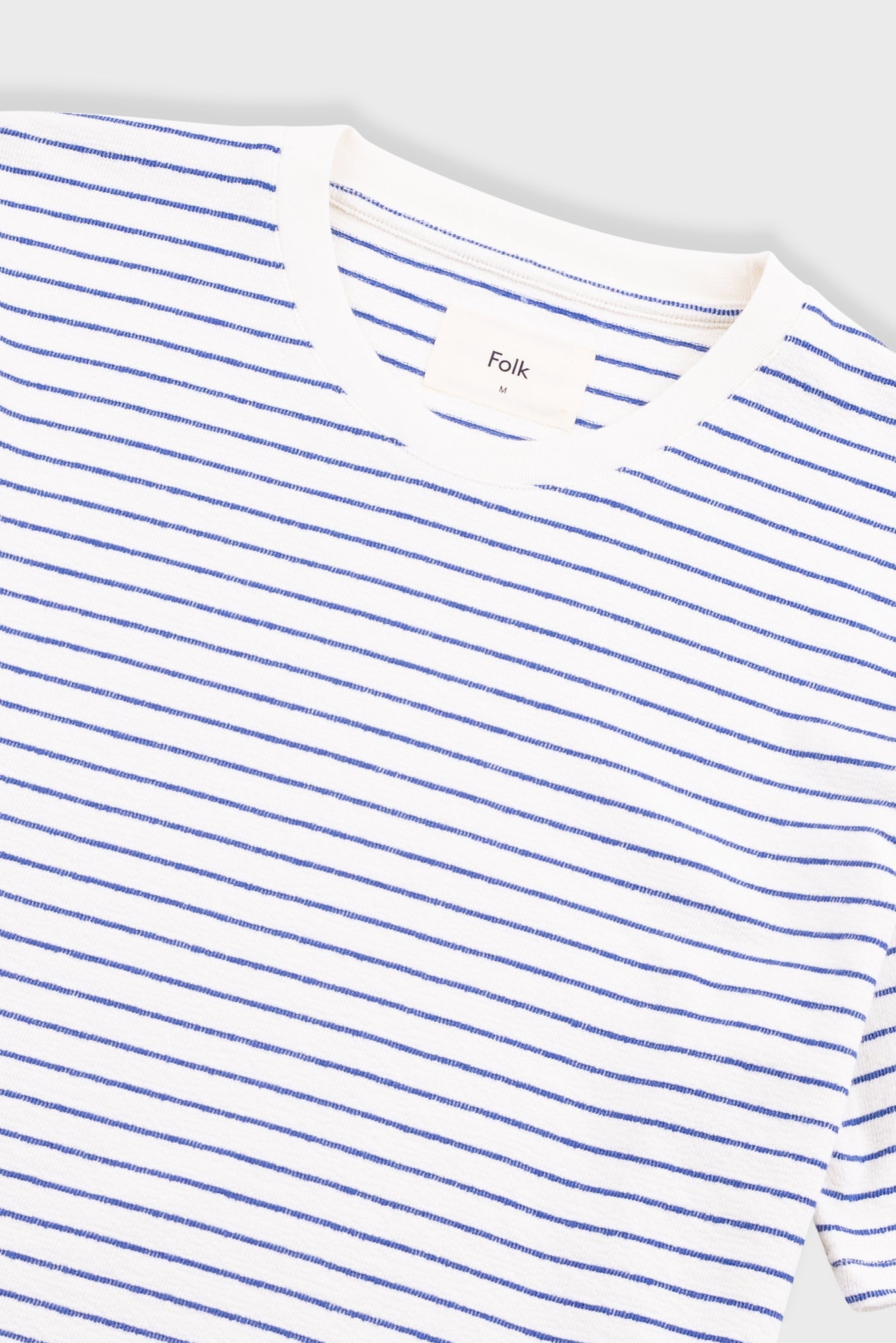 Folk Short Sleeve Textured Stripe T-Shirt Ecru Bright Blue - Steranko Clothing Manchester