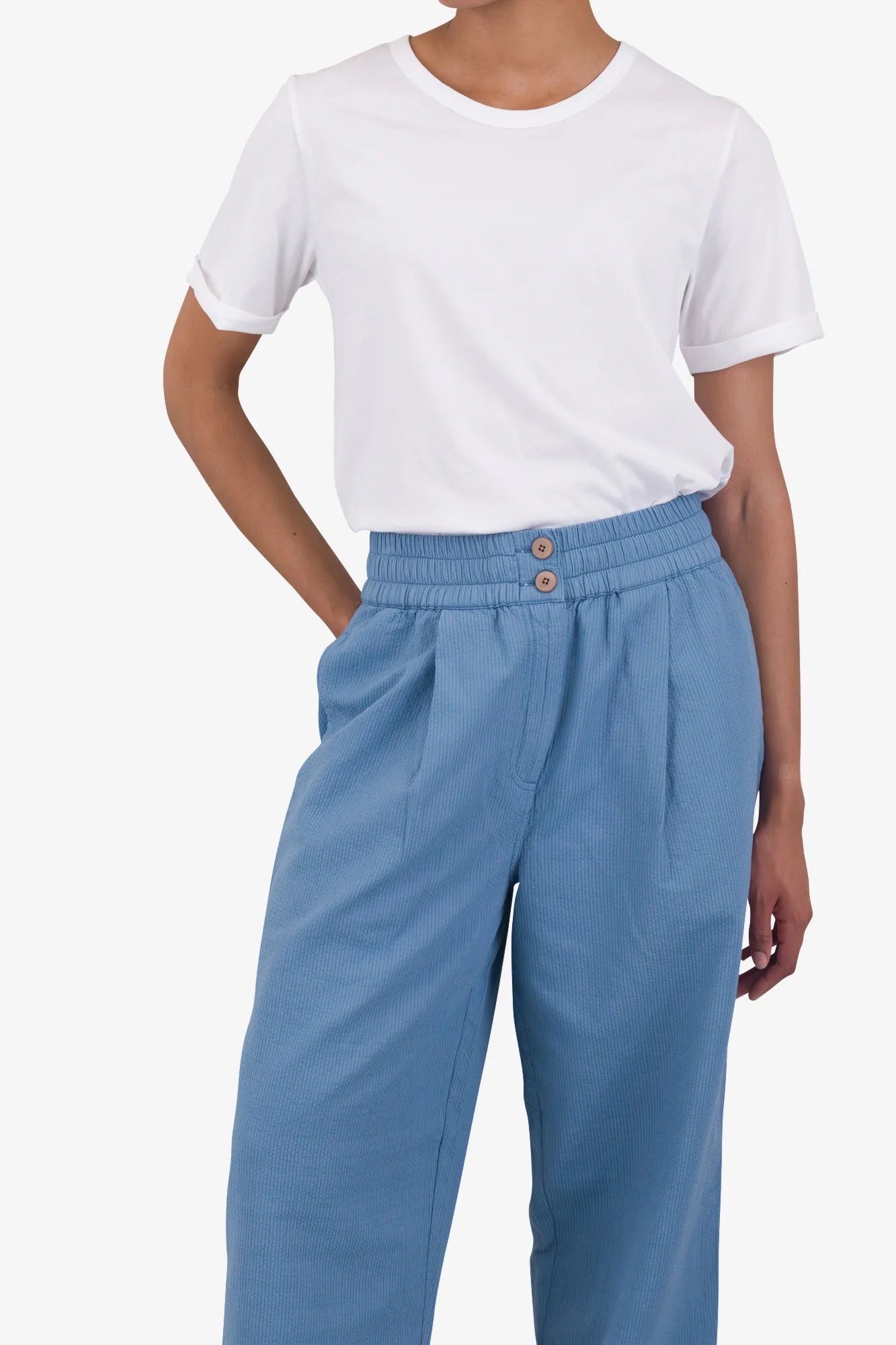 Folk W' Drawcord Baggy Pants Light Indigo Topstitch - Steranko Clothing Manchester