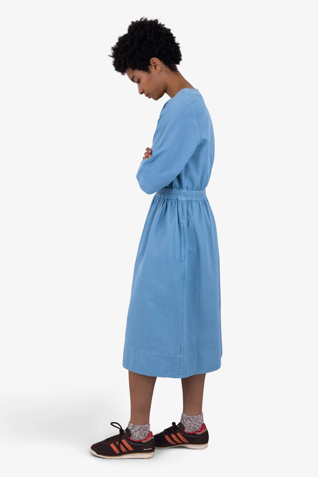 Folk W' Gathered Dress Light Indigo Topstitch - Steranko Clothing Manchester