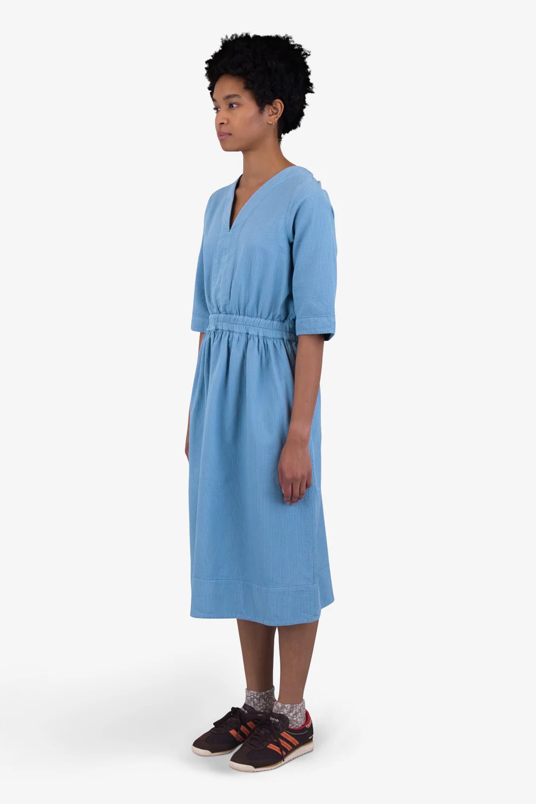 Folk W' Gathered Dress Light Indigo Topstitch - Steranko Clothing Manchester