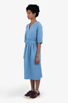 Folk W' Gathered Dress Light Indigo Topstitch - Steranko Clothing Manchester