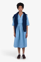 Folk W' Gathered Dress Light Indigo Topstitch - Steranko Clothing Manchester