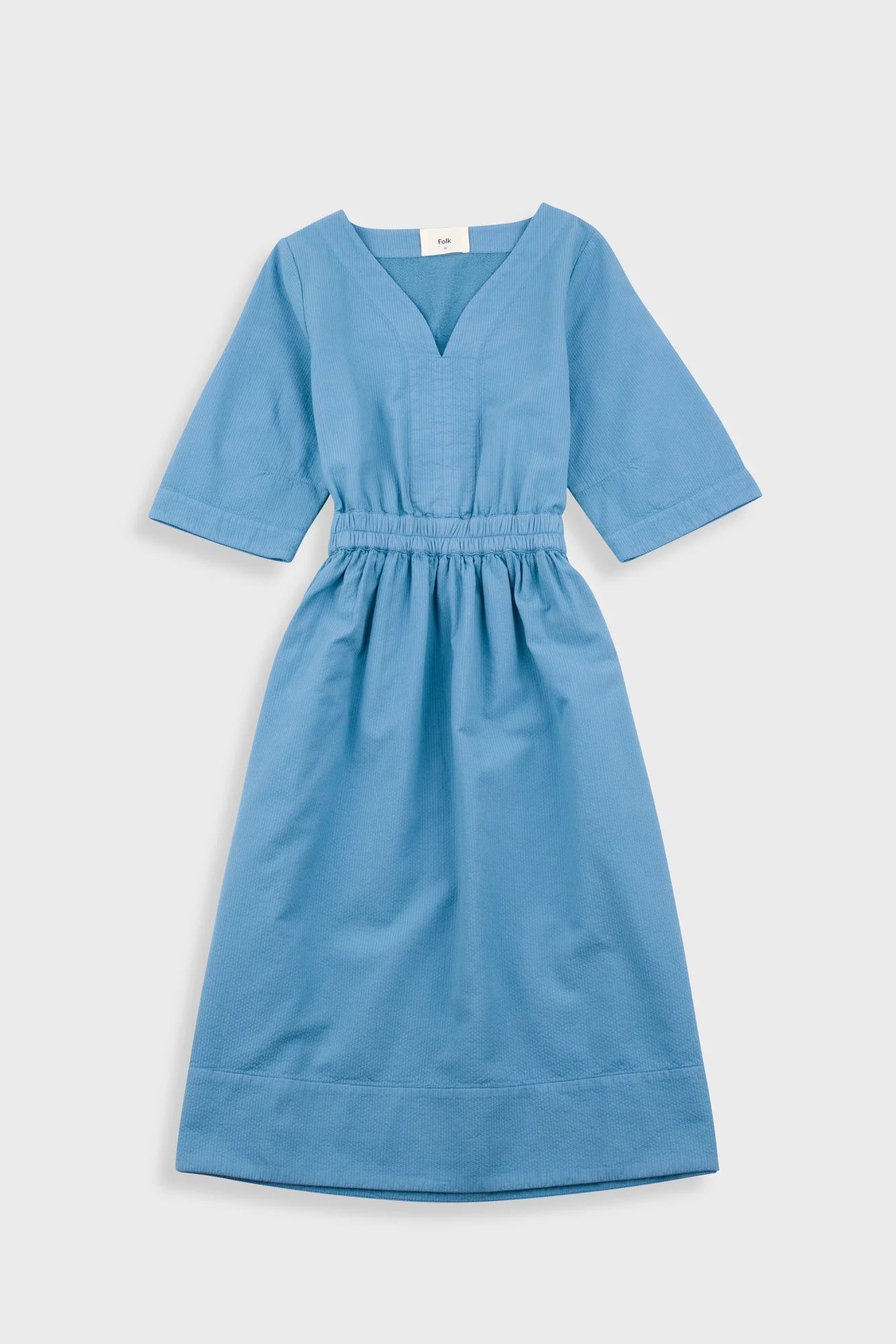 Folk W' Gathered Dress Light Indigo Topstitch - Steranko Clothing Manchester