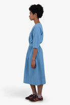Folk W' Gathered Dress Light Indigo Topstitch - Steranko Clothing Manchester