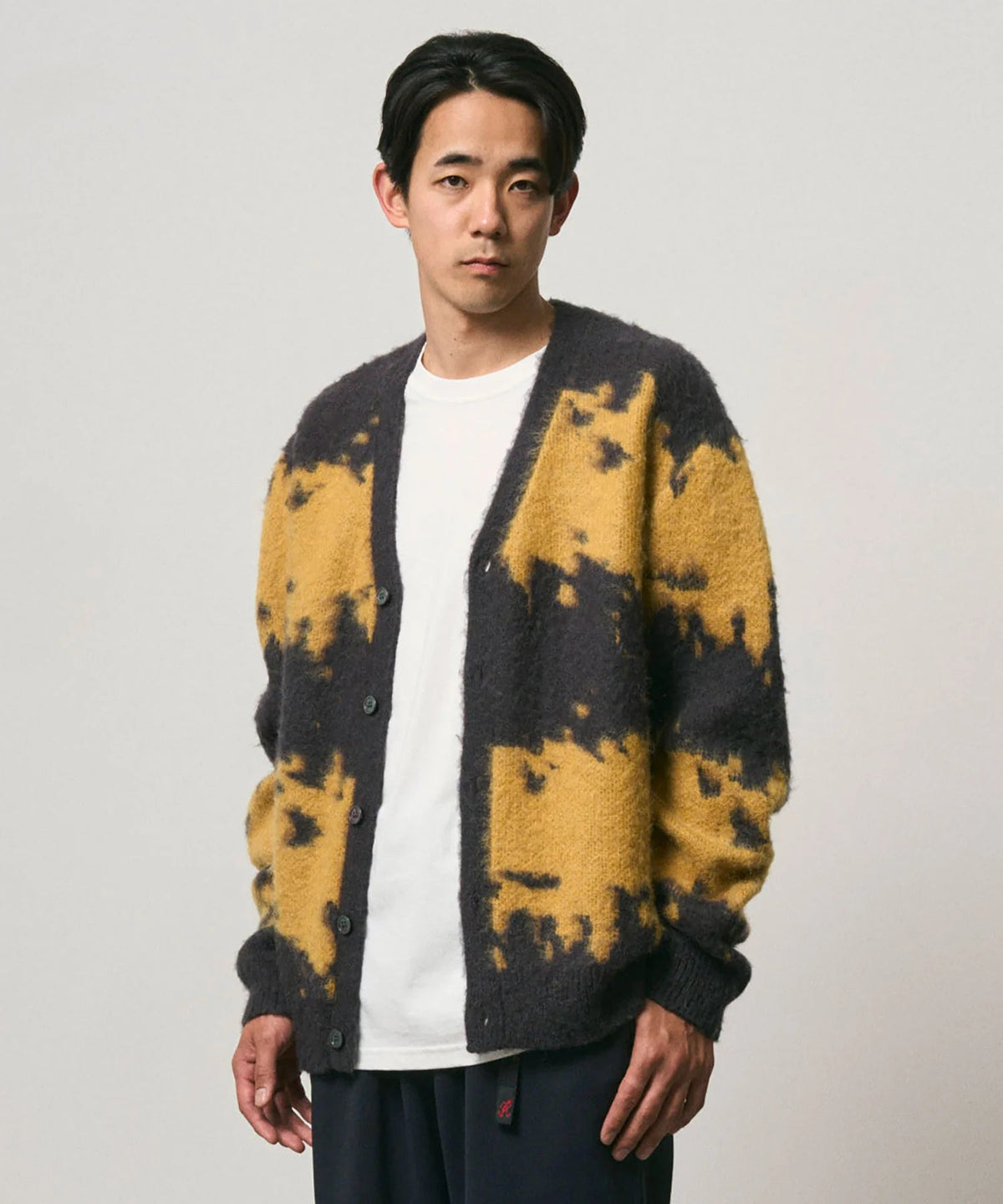 Gramicci Mohair Splatter Cardigan Saffron - Steranko Clothing Manchester