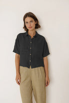 INDI&COLD Crop Linen Shirt Carbon - Steranko Clothing Manchester