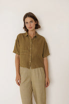 INDI&COLD Crop Linen Shirt Khaki - Steranko Clothing Manchester
