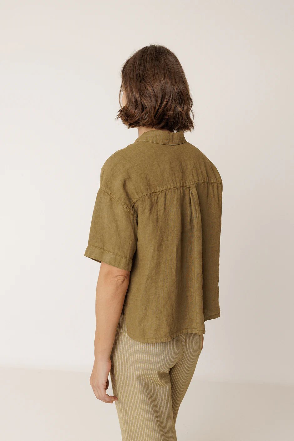 INDI&COLD Crop Linen Shirt Khaki - Steranko Clothing Manchester