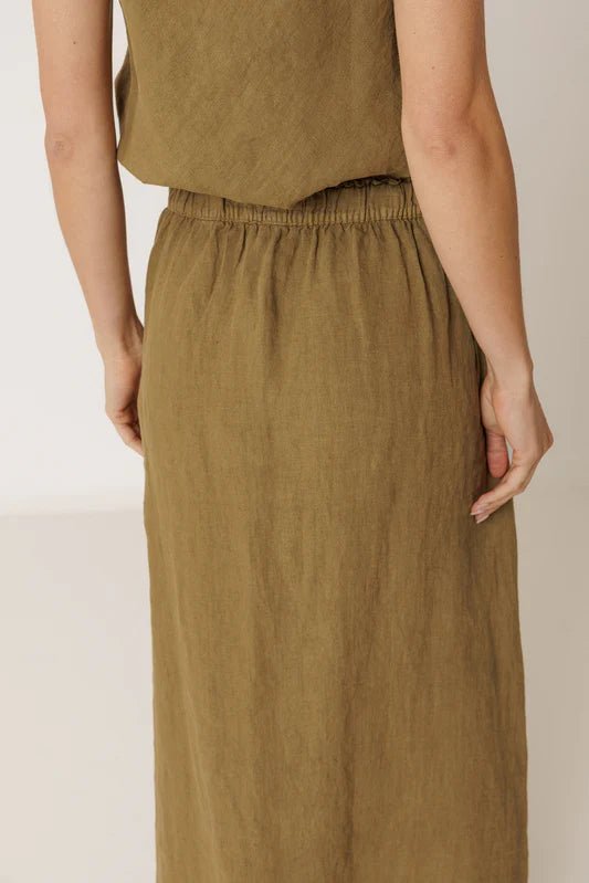 INDI&COLD Long Linen Skirt Khaki - Steranko Clothing Manchester
