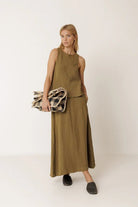 INDI&COLD Long Linen Skirt Khaki - Steranko Clothing Manchester
