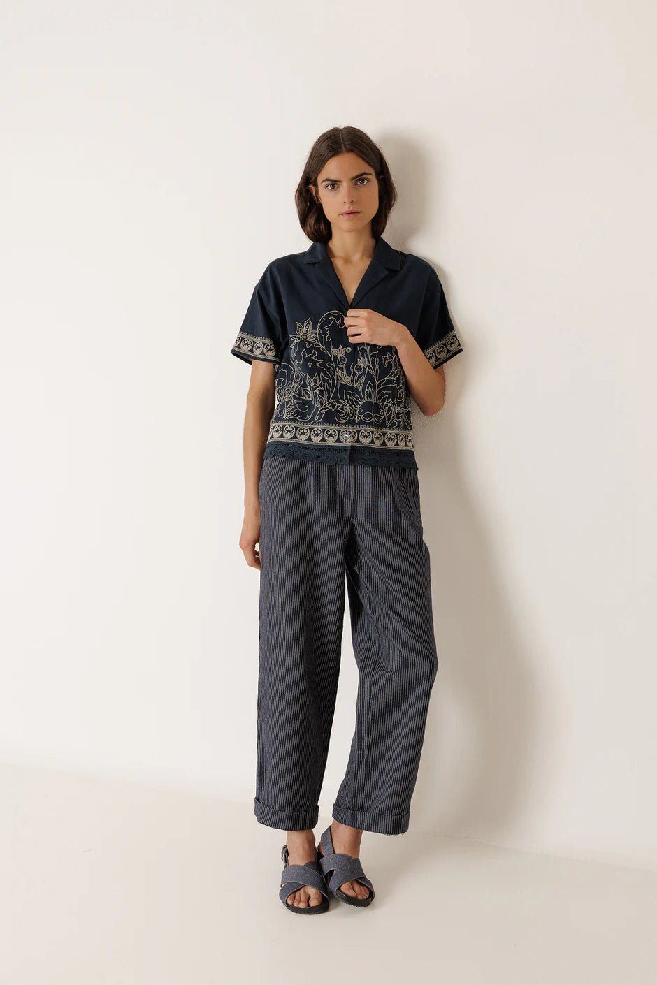 INDI&COLD Pinstripe Pleated Pants Indigo - Steranko Clothing Manchester