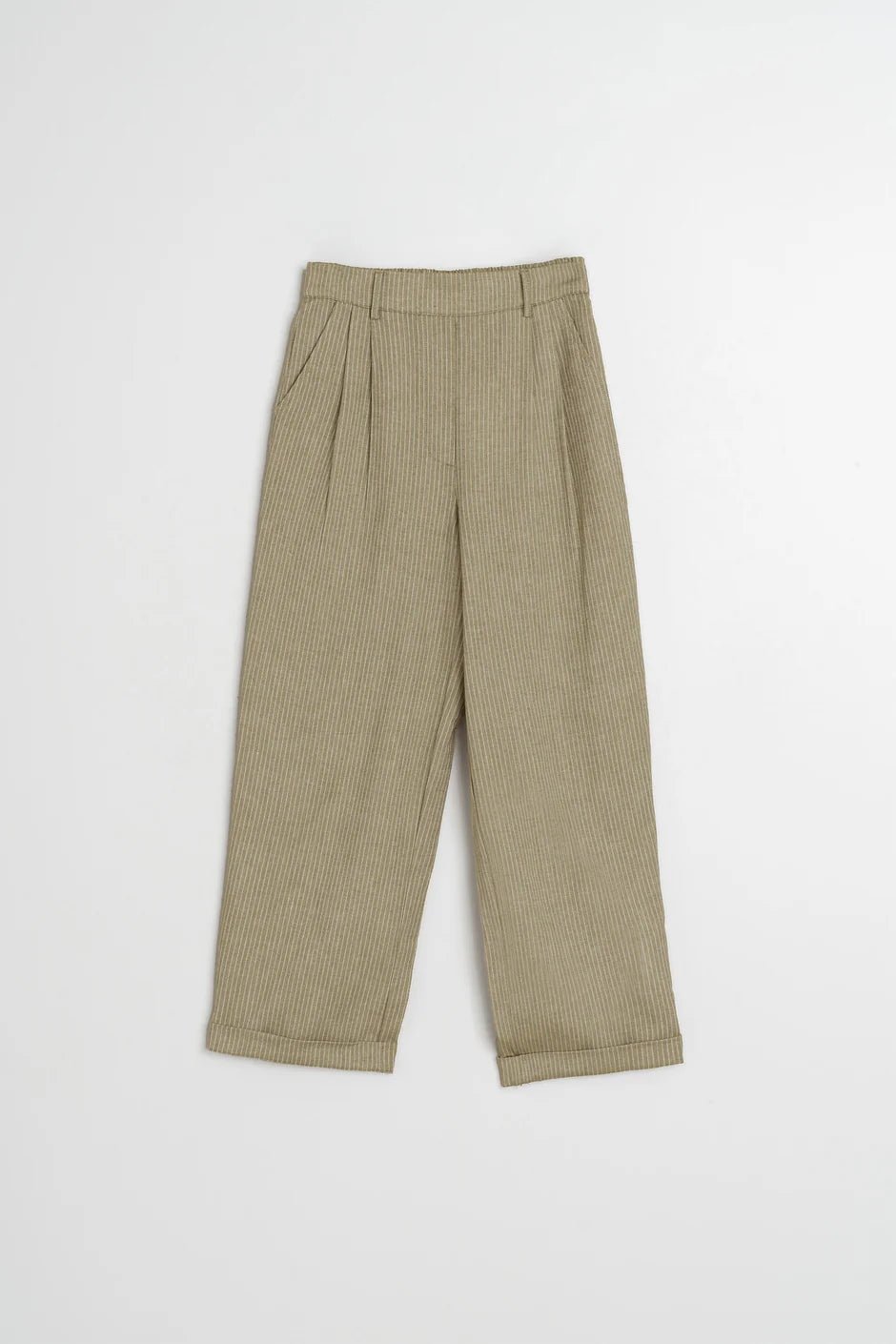 INDI&COLD Pinstripe Pleated Pants Khaki - Steranko Clothing Manchester