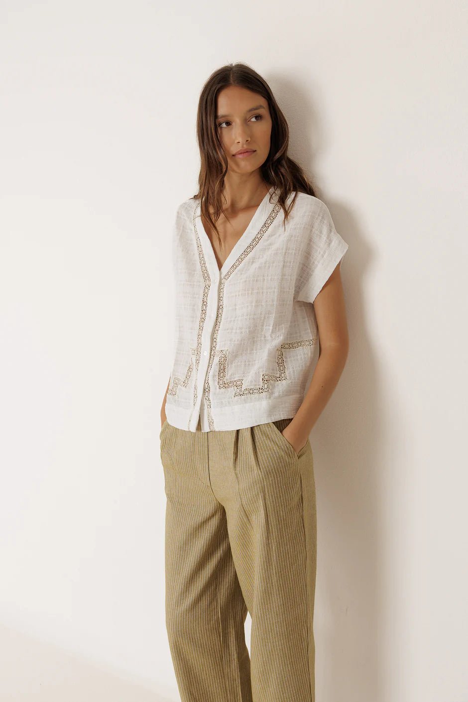 INDI&COLD Pinstripe Pleated Pants Khaki - Steranko Clothing Manchester