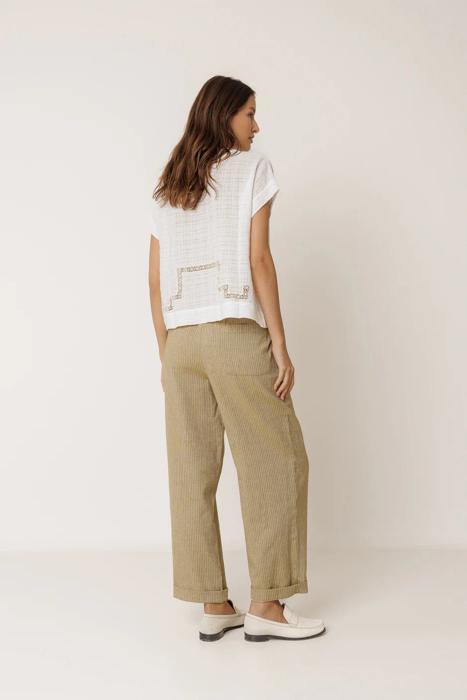 INDI&COLD Pinstripe Pleated Pants Khaki - Steranko Clothing Manchester