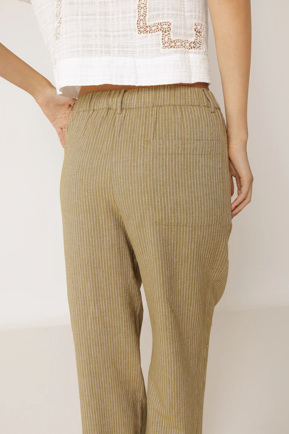 INDI&COLD Pinstripe Pleated Pants Khaki - Steranko Clothing Manchester