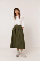 INDI&COLD Poplin Midi Skirt Military Green - Steranko Clothing Manchester