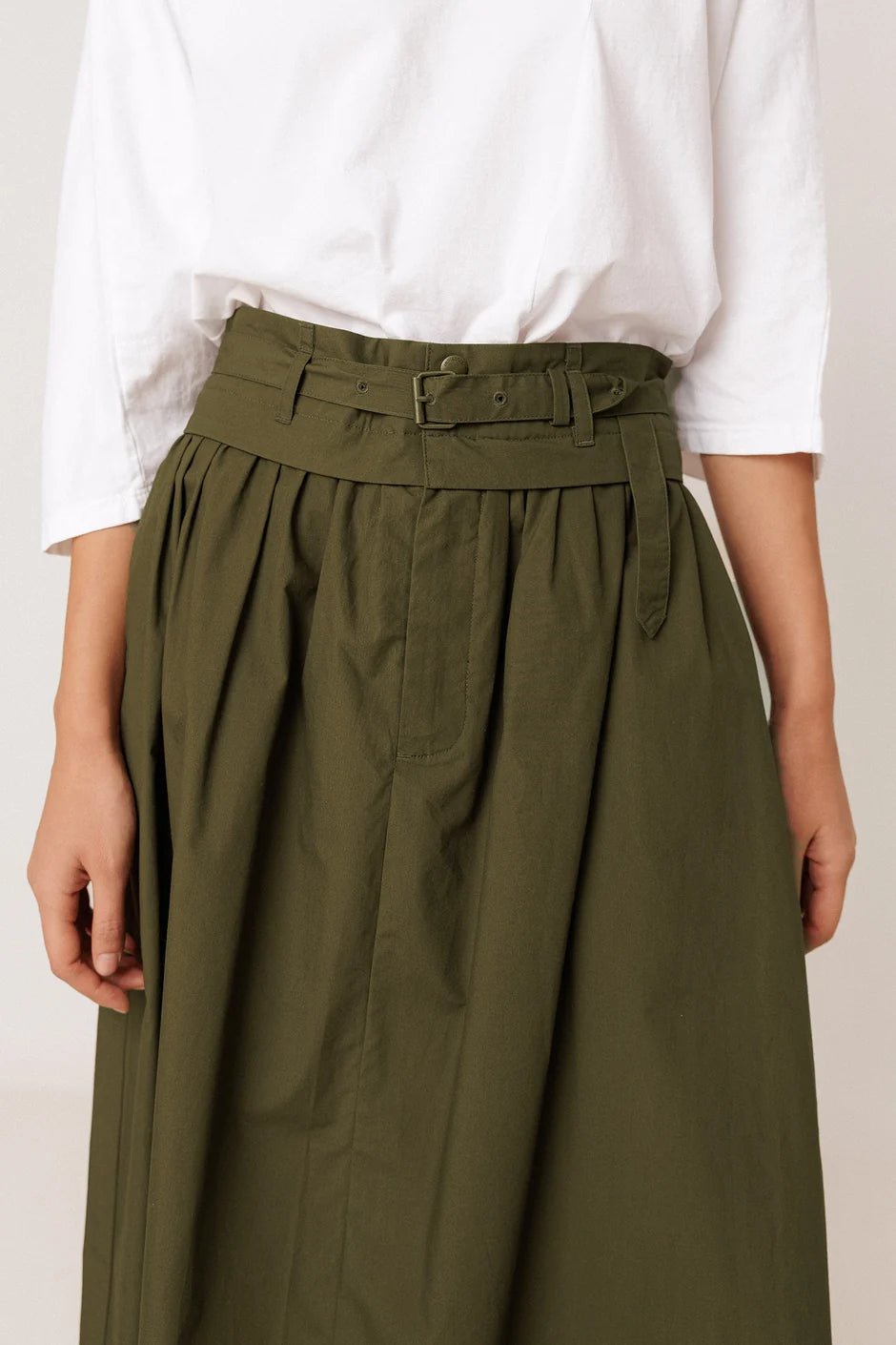 INDI&COLD Poplin Midi Skirt Military Green - Steranko Clothing Manchester