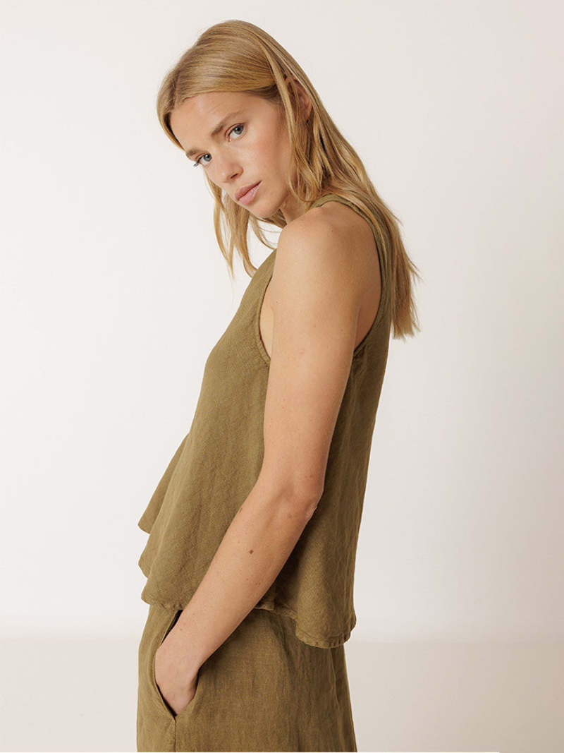 INDI&COLD Short Linen Top Khaki - Steranko Clothing Manchester