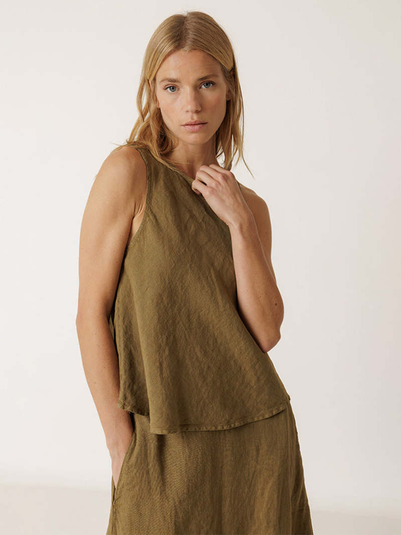 INDI&COLD Short Linen Top Khaki - Steranko Clothing Manchester