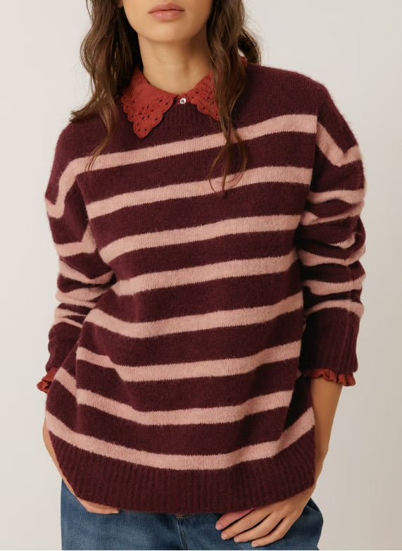 INDI&COLD Striped Sailor Sweater Eggplant - Steranko Clothing Manchester