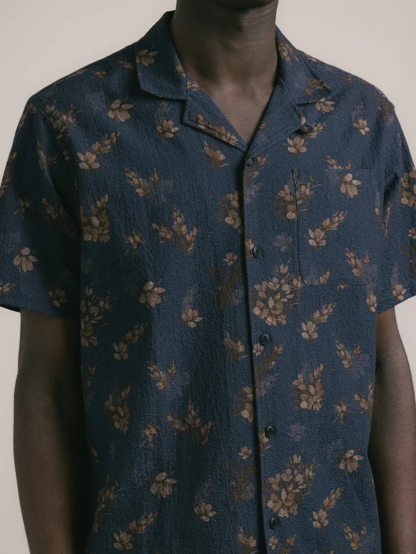 Kestin Crammond Shirt Dark Navy Gorse Print - Steranko Clothing Manchester