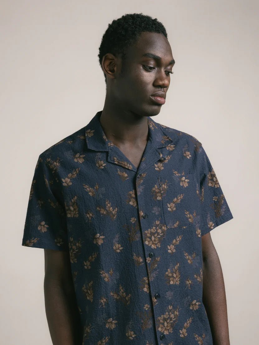 Kestin Crammond Shirt Dark Navy Gorse Print - Steranko Clothing Manchester