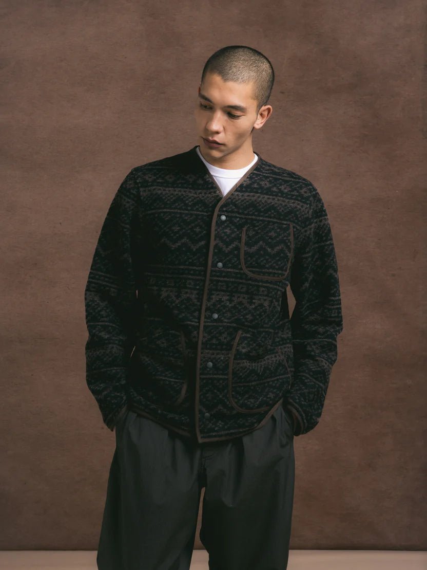Kestin Neist Cardigan in Peat / Black Knitted Fairisle - Steranko Clothing Manchester